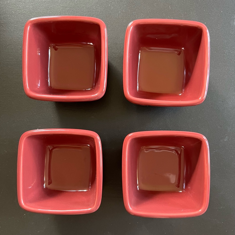 Longaberger Pottery Woven Traditions Paprika Square Ramekins/Dessert Bowls